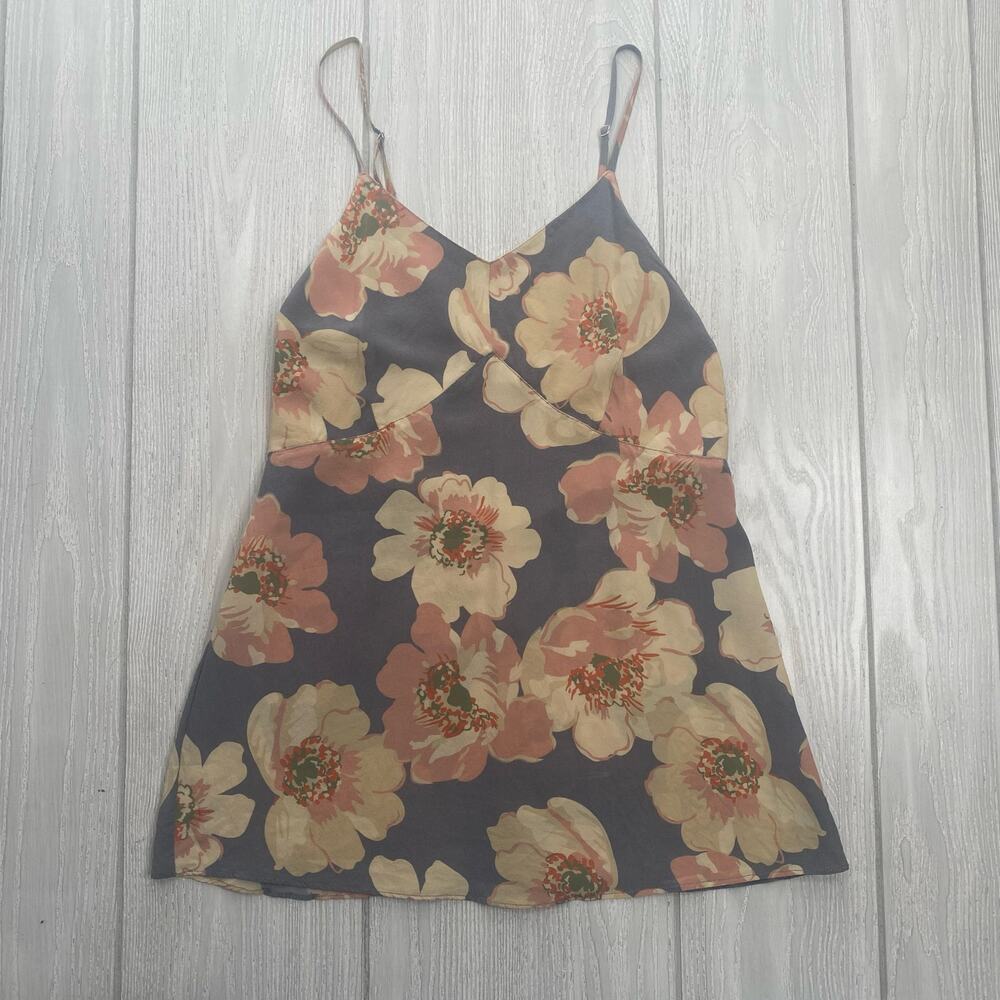 Raey Gray & Pink Floral Silky Camisole Blouse Size 2